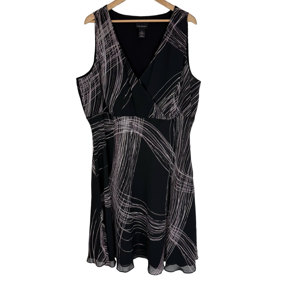 Lane Bryant Black White Abstract Print VNeck Side Zipper‎ Sleeveless Dress 26